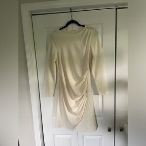 Express off white crepe mini dress with rhinestone detail